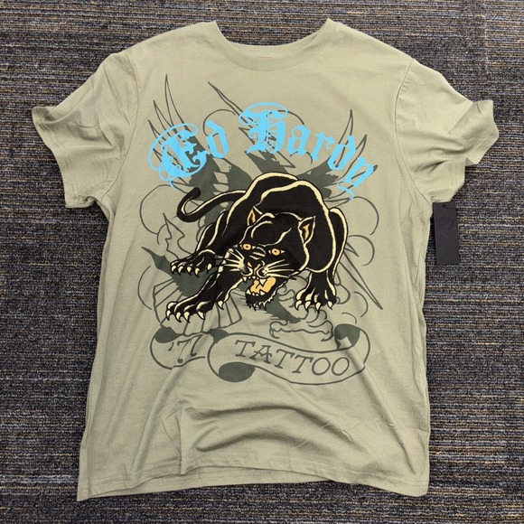 Ed Hardy Panther Tattoo '77 Mens Size L T Shirt Rock‎ Retro Designer - Picture 1 of 5